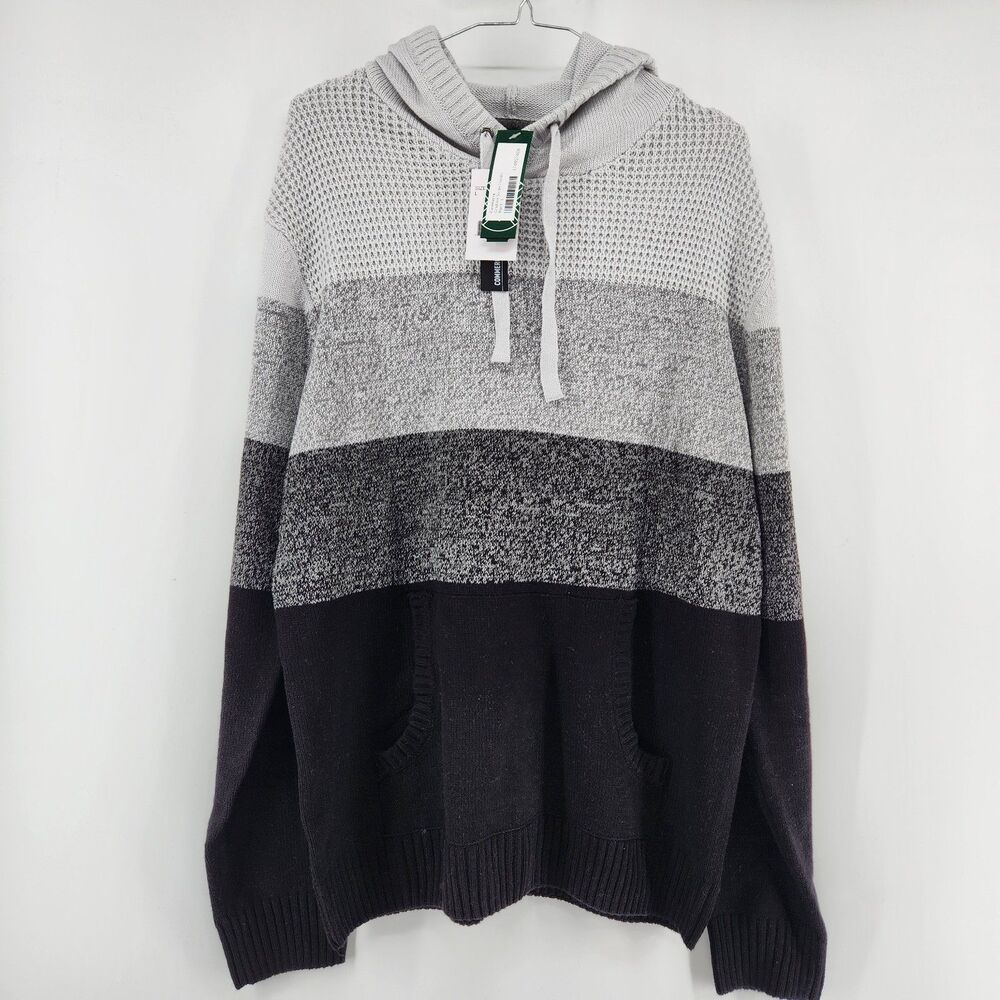 Commerce Men's Black Large Gradient Stripe Hoodie NWT